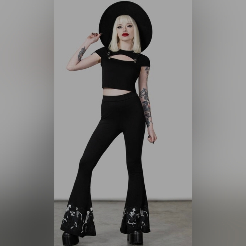 Killstar Midnight Black Skeleton Bell Bottoms (Sold Out Online)